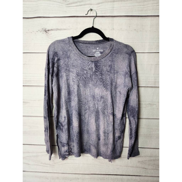 American Eagle Womens Soft & Sexy Plush Casual Top Gray‎ Tie Dye Long Sleeve XS - Picture 1 of 6
